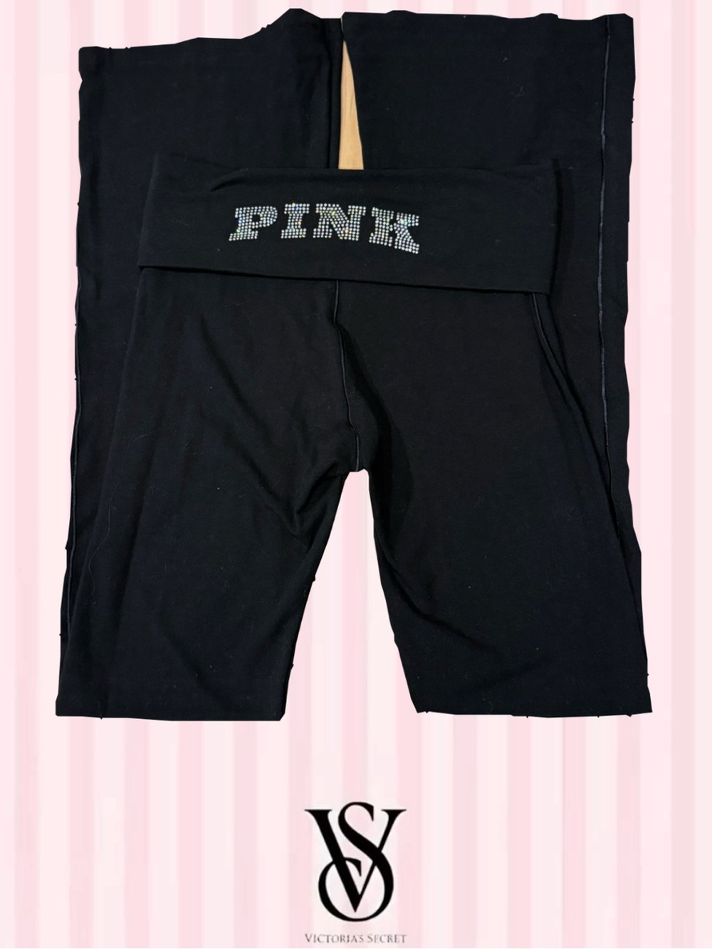 PINK PURE BLACK BLING FOLDOVER FLARE LEGGINGS
